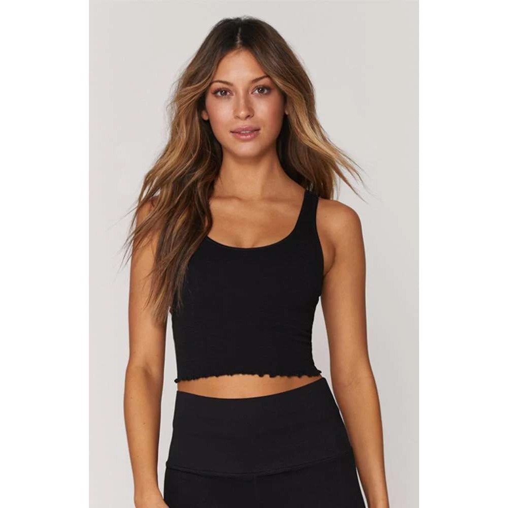 Spiritual Gangster Women's Amor Crop Tank XS/S Black Ribbed Lettuce Hem Seamless